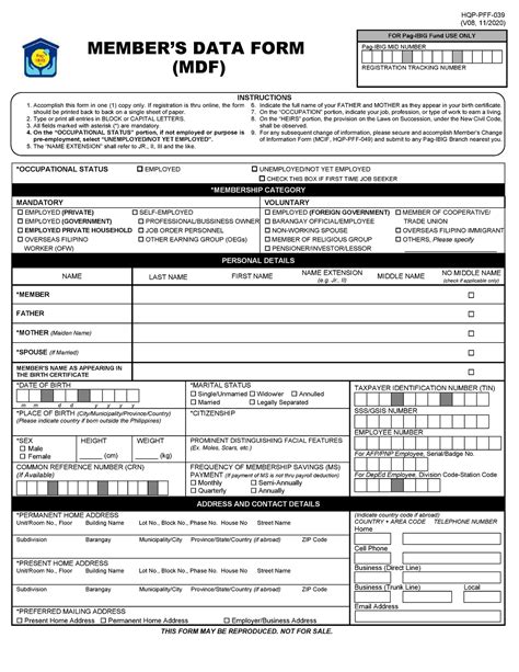 MEMBER’S DATA FORM (MDF) .